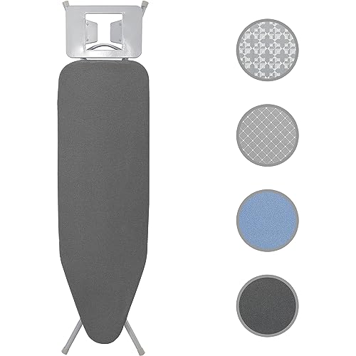 STO STO Ironing Board Full Size 45" x 14" with Iron Holder, 7 Height Options 29" to 36", Space Saving Foldable Iron Board with Removable Covers and Reinforced Steel Legs, Gray - color: Gray, size: 45" x 14"