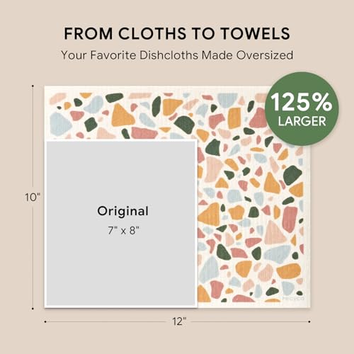 RECYCO Swedish Dishcloths for Kitchen | 4 Pack Oversized Washable Dish Rags | Large Cellulose Reusable Cleaning Paper Towels | Absorbent Counter Dish Cloth Sponge XL Kitchen Wipes, 12" L x 10" W - color: Urban Boho Terrazzo - Xl 4 Pack