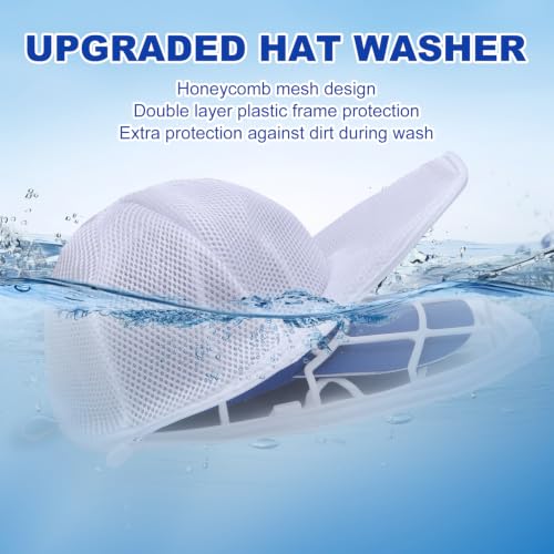 Baseball Cap Washer Frame for Washing Machine, Hat Washer Cage for Flat and Curved Hats with Mesh Laundry Bag, White PP Plastic, Fits Adult and Kids, 2 Pack