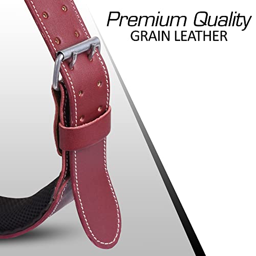 FUERI Leather Work Belt, 3" Wide Adjustable Padded Tool Belt - color: Maroon