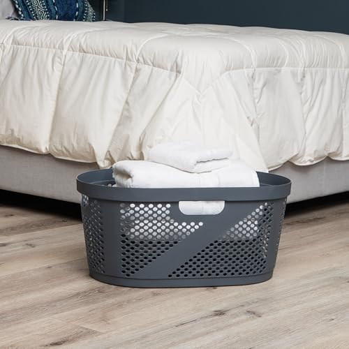 Mind Reader 40L Ventilated Laundry Baskets, Lightweight Clothes Hamper with Cutout Handles for Bathrooms and Closets, Plastic, Set of 2, Gray - color: Gray