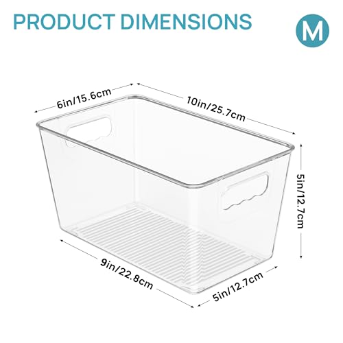 Vtopmart 6 Pack Clear Storage Bins, Pantry Cabinet Organizer Bins, Medium - size: M(10"×6"×5")
