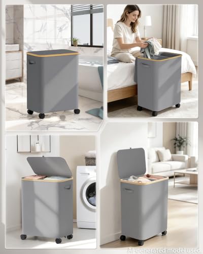 Double Laundry Basket with Wheels and Lid, 150L Clothes Hampers for Laundry - color: Gray, size: 150L