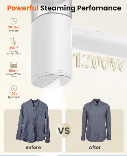 Handheld Steamer for Clothes, 1200W Foldable Travel Steamer, 20 Sec Preheat Garments Wrinkle Remover, 120V Portable Hand Iron with 150ml Water Tank, Clothes Steamer for Home Travel White - color: WHITE