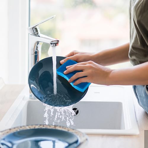12 Pack Non-Scratch Scrub Sponges, Dual-Sided Cleaning Pads for Dishes, Non-Stick Pans, Kitchen & Bathroom - Dishwasher Safe - color: Blue