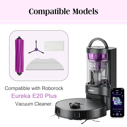 Replacement Accessories for Eureka E20 Plus Robot Vacuum,1Rubber Main Brush,4Mop Pads,2Filters,4Side Brush;2Rubber Main Brush,4Mop Pads,4Filters,6Side Brush. (12, E20) - style: 12