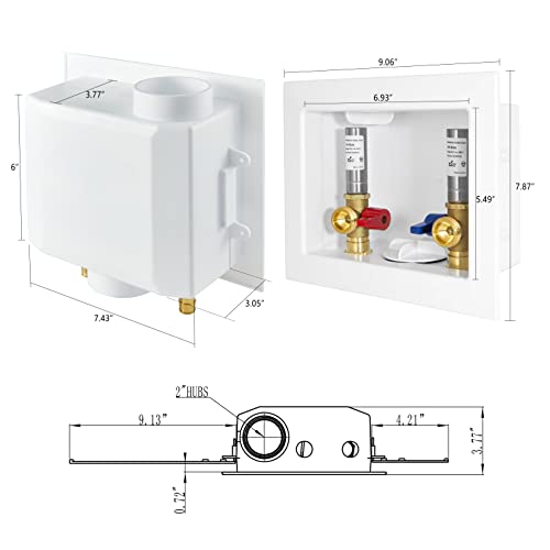 1 Piece EFIELD Washing Machine Box(Center Drain/SS Arrestor),1/2"Push-fit - style: With Stainless Water Hammer Arrestor