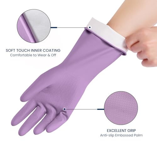 Rubber Cleaning Gloves for Dishwashing, 12 Pairs Reusable Kitchen Gloves for Washing Dishes and Household Cleaning, Colorful Gloves with Flocked Lining and Non-Slip Grip, Perfect for Women Men - L - color: Boho (12 Pack), size: Large