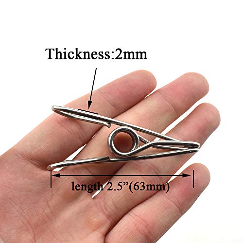 HAHIYO Clothespins Chip Clips All Metal Stainless Steel No Rust Stains Strong Grip in Heavy Wind 2.5 Inches 14 Pack Large Do Not Fall Apart Open Wide for Holding Clothes Snack Bag Clamps - size: 2.5 inch 14 Pack