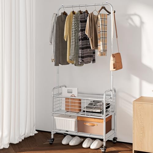 SUOERNUO Laundry Cart with Basket Hanging Rack Sorter with Wheels Shelf - color: Grey