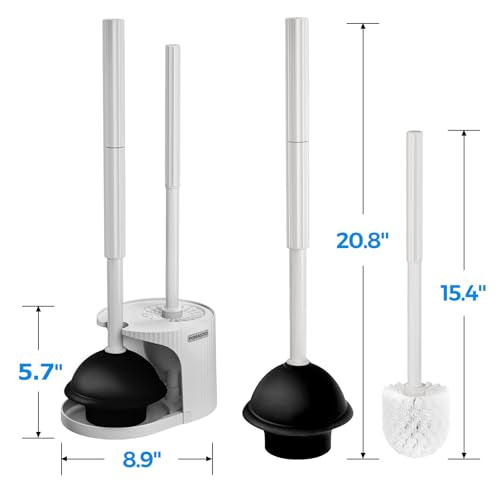 FORASTO 2 in 1 Toilet Plunger and Brush Set,Extended Handle Plunger,Toilet Bowl Brush Plunger Set,Bathroom Cleaning Tools,Cleaning Brush,Toilet Brush Plunger Combo,Cream Grey(20.8inch) - color: Cream Grey, size: 1Pack
