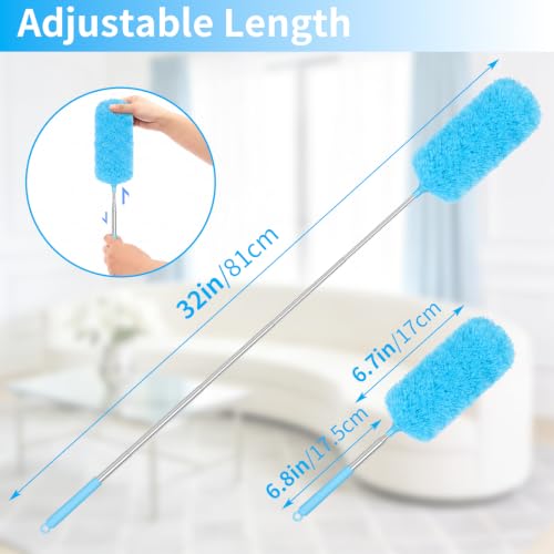 2 Pack Microfiber Duster for Cleaning, Washable Hand Dusters with Extendable Pole, Cleaning Supplies for Office, Car, Furniture, Ceiling Fan - color: Gray