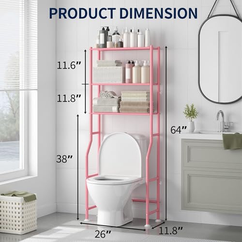 GloTika 3-Tier Over Toilet Storage, Anti-Wobble, Pink - color: Pink