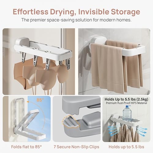 Wall Mounted Drying Rack with 7 Hidden Clips for Sock&Underwear-Pink 2Pack - color: Pink-2 Pcs