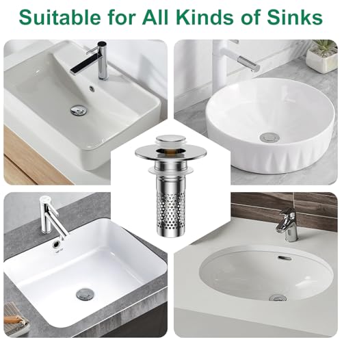 Bathroom Sink Drain Strainer,Universal Pop-Up Sink Stopper Hair Catcher - color: Silver, size: 1