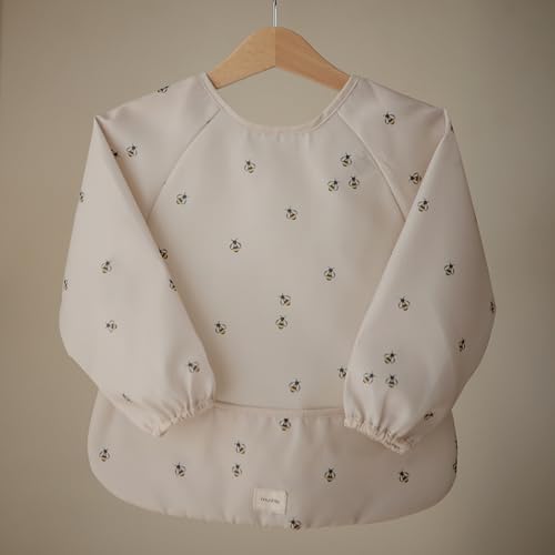 mushie Long Sleeve Baby Bib | Water Resistant Adjustable Fit - color: Bees