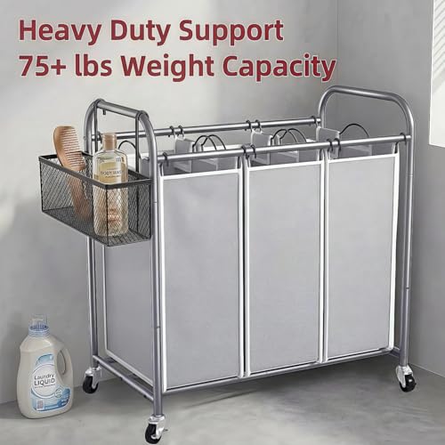 ROMOON Laundry Sorter Hamper 3 Section, Divided Laundry Basket Organizer - color: Gray