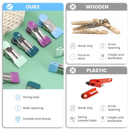 Clothes Pins, Chip Clips,Chip Clips Bag Clips Food Clips 20 Pcs,Towel Clips,Bag Clips for Food,Clothespins 2.17 Inch,Chip Clip,Chip Bag Clip,Metal Clips,Clothes Pins Heavy Duty,Colored Clothespins