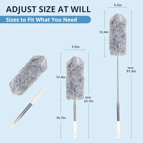 ZZ LAZYCOTTAGE Duster with Extension Pole & Flexible Head, Gray Feather Duster, Long Ddusters for Cleaning for High Ceilings, Walls, Fans, Cobweb and Furniture - color: Gray
