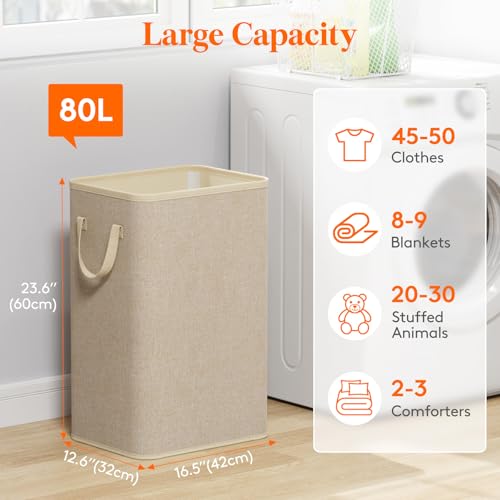 Lifewit 80L Large Laundry Basket with Handles, Beige - color: Beige, size: 80L