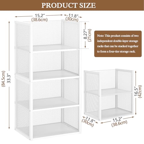 4-Tier Stackable Closet Organizers and Storage Basket, Wire Clothes Shelf Organizer Bins, Sweater Storage for Wardrobe Cupboard, Multifunctional Cube Storage Box for Kitchen Bath Laundry Room, White - size: 4-Tier