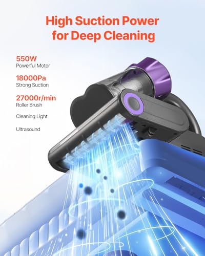 VEVOR Mattress Vacuum Cleaner, 550W Bed Vacuum Cleaner with 18Kpa Powerful Suction and Dual Dust Bin, HEPA Filter & Heating, Ultrasound Tech & Cleaning Lights, Handheld for Bed, Sofa, Corded, Gray - color: Dark Gray + Purple