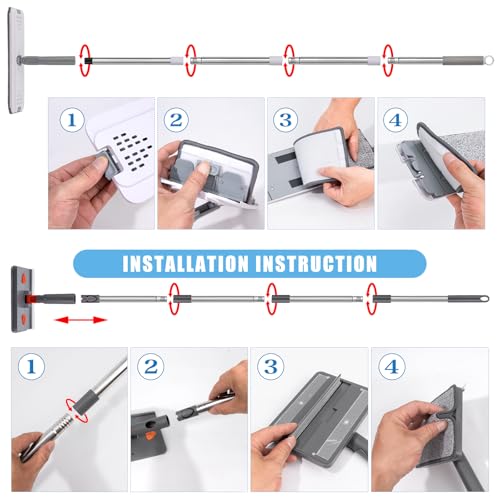 Mops for Floor Cleaning with 57" Long Handle, Baseboard Cleaner Tool with 84" Handle, 2 Reusable Pads, Wet and Dust Mopping for Hardwood, Laminate, Tile Floor, Skirting Board, 7Pcs Gray - size: 7Pcs
