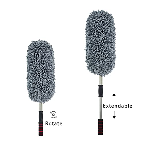 (3 Pack) Microfiber Car Duster Exterior Scratch Free, Extendable Handle Interior Multipurpose dust Cleaning Duster for car - color: Gray, size: Medium