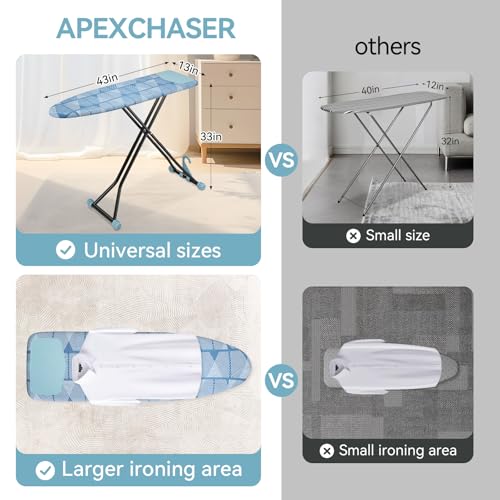 APEXCHASER Foldable 7-Level Heigh Adjustable Ironing Board with Iron Rest - color: Blue