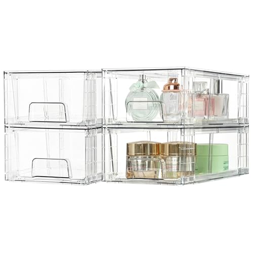 Vtopmart 2 Pack Stackable Clear Drawer with Dividers - size: 2Pack 4.4"H-with Dividers