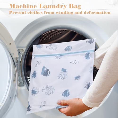 Durable Mesh Zipper Laundry Bags Machine Wash, 5-Piece Leaves Print - color: Leaves