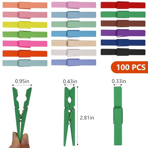 100Pcs Colored Clothes Pins Wooden, Clothespins for Crafts Cheer Pins Classroom Teaching Color, 2.9 inch, 20 Colors - color: Wood-100pcs-20color