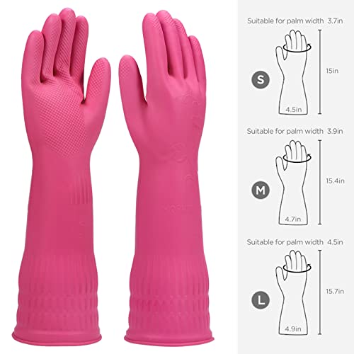 Dishwashing gloves 2 Pairs for kitchen,Rubber cleaning gloves,Long dish gloves reuseable. - color: Pink, size: Medium (Pack of 2)