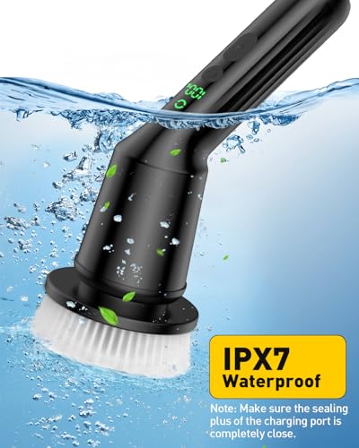 Electric Spin Scrubber for Bathroom, Shower Scrubber with Long Handle - color: Black, size: 3 Brush Heads