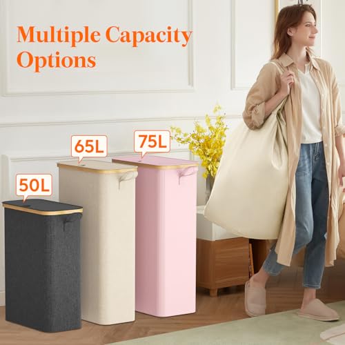 Lifewit 65L Slim Laundry Hamper with Lid and Removable Bag, Dark Gray - color: Dark Gray, size: 65L