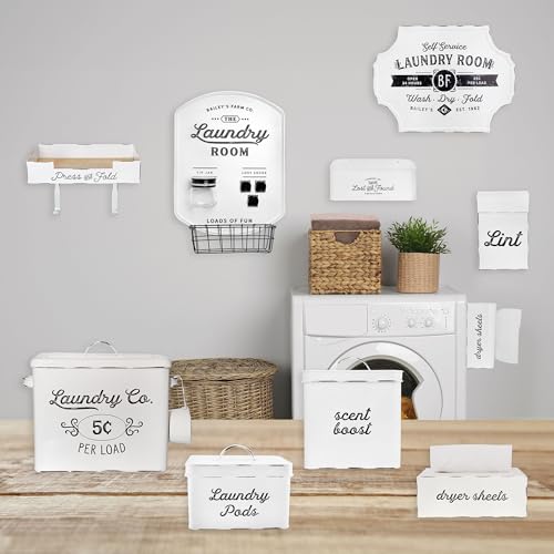 AuldHome Design Dryer Sheet Dispenser; Countertop Rustic White Fabric Softener Sheet Holder for Laundry Room - color: White
