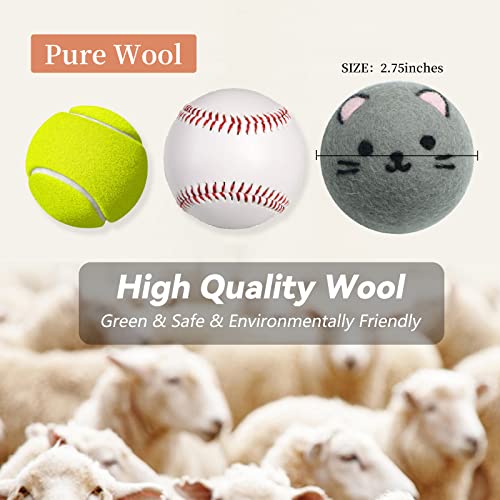 Dryer Balls Laundry Reusable - XL Wool Dryer Balls - Handmade Cute, Extra Large Dryer Balls, Shorten Drying Time, Organic Wool - Dry 1000+ Loads (Gray Cat) - color: Gray Cat