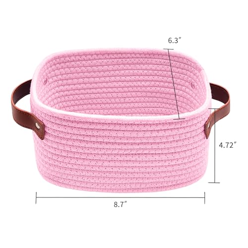 ABenkle Small Storage Basket, Mini Baskets with Handle, Cute Cotton Woven Baskets for Shelves, Boho Decorative Toy Storage Bin for Nursery, Spa, Empty Gift Basket - XS, Pink - color: Pink
