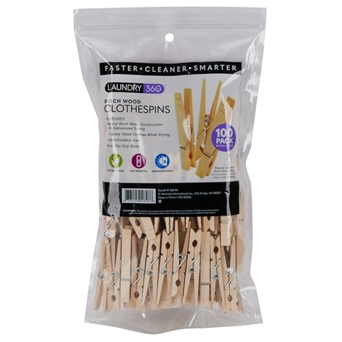 Laundry 360 Extra Large Wooden 100 Pack Clothespins