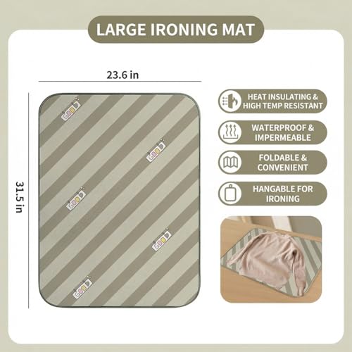 Foldable Heat-Resistant Ironing Mat, Portable Ironing Pad with Silicone Iron Rest, Non-Slip Backing Clothes Steamer Board for Countertop Travel Home, Green 80x60cm - color: Green, size: Large