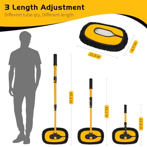 Ordenado 15°Curved Car Wash Brush with Long Handle, 43" Car Cleaning Brush with Extension Pole, 62" Car Wash Brush Kit Mitt Mop Sponge with Long Handle Chenille Microfiber Car Cleaning Brush Kit