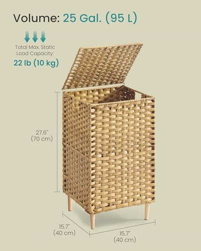 SONGMICS Laundry Hamper with Lid, PE Rattan, 25 Gallons (95 L) - color: Goose Yellow, size: 95 L (1 Basket)