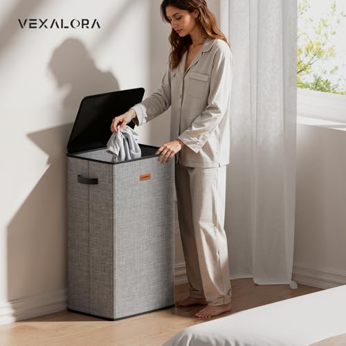 100L Laundry Hamper with Lid, Large Clothes Hampers with Removable Bag, Collapsible Laundry Basket for Bathroom, Bedroom, Laundry Room, Dorm, Grey - color: Grey, size: 26.4 Gal - 1 Section