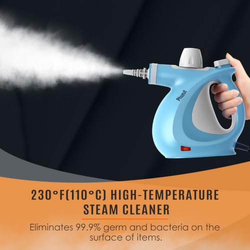 Phueut Pressurized Handheld Multi-Surface Natural Steam Cleaner with 12 pcs Accessories, Multi-Purpose Steamer for Home Use, Steamer for Cleaning Floor, Upholstery, Grout and Car (Blue) - color: Blue