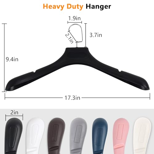 DEDU Suit Hangers for Men 6 Pack, Black Coat Hangers No Shoulder Bump Non Slip Width 17.7", Plastic with Metal Hook - color: Black-6