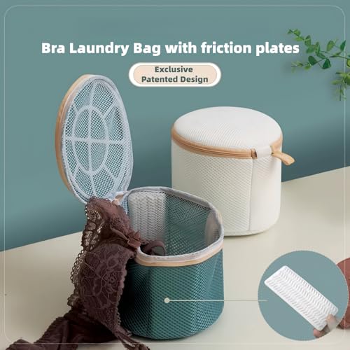3 Pack Bra Washing Bags for Laundry, Large 7x6in Delicate Underwear Laundry Bags with 3D Structure, Double Frame Support, Soft Side Panels, Thick Mesh(3, Beige & Green & Pink) - color: Beige & Green & Pink