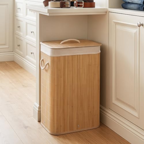 Giantex Bamboo Laundry Hamper with Lid, Removable Liner & Portable Handles - color: Light Tan