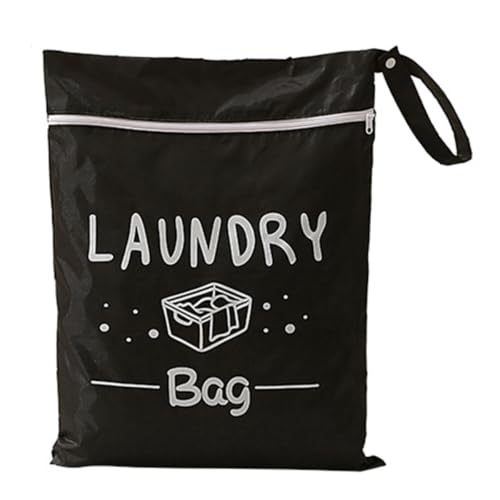Large Travel Laundry Bag - Waterproof Wet Dry Washable for Dirty Clothes, Bathing Suit, Workout, Gym, Swimming (Black) - color: Black