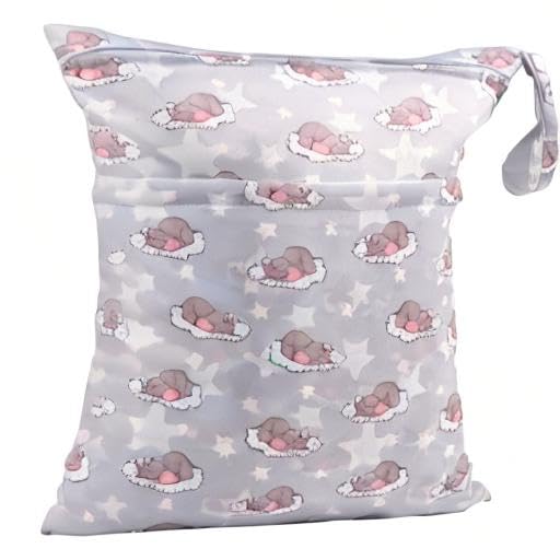 ALVA ALVABABY 2pcs Cloth Diaper Wet Dry Bags Waterproof Reusable with Two Zippered Pockets Travel Beach Pool Daycare Soiled Baby Items Yoga Gym Bag for Swimsuits or Wet Clothes LZD2324 - color: 02Elephant and Hedgehog