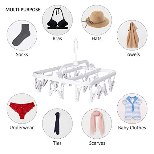 Foldable Clip Hangers with 26 Drying Clips, Underwear Hanger with Clips, Plastic Laundry Clip and Drip Drying Hanger for Socks, Bras, Lingerie, Clothes, Sturdy, White - color: White, size: 1 PC